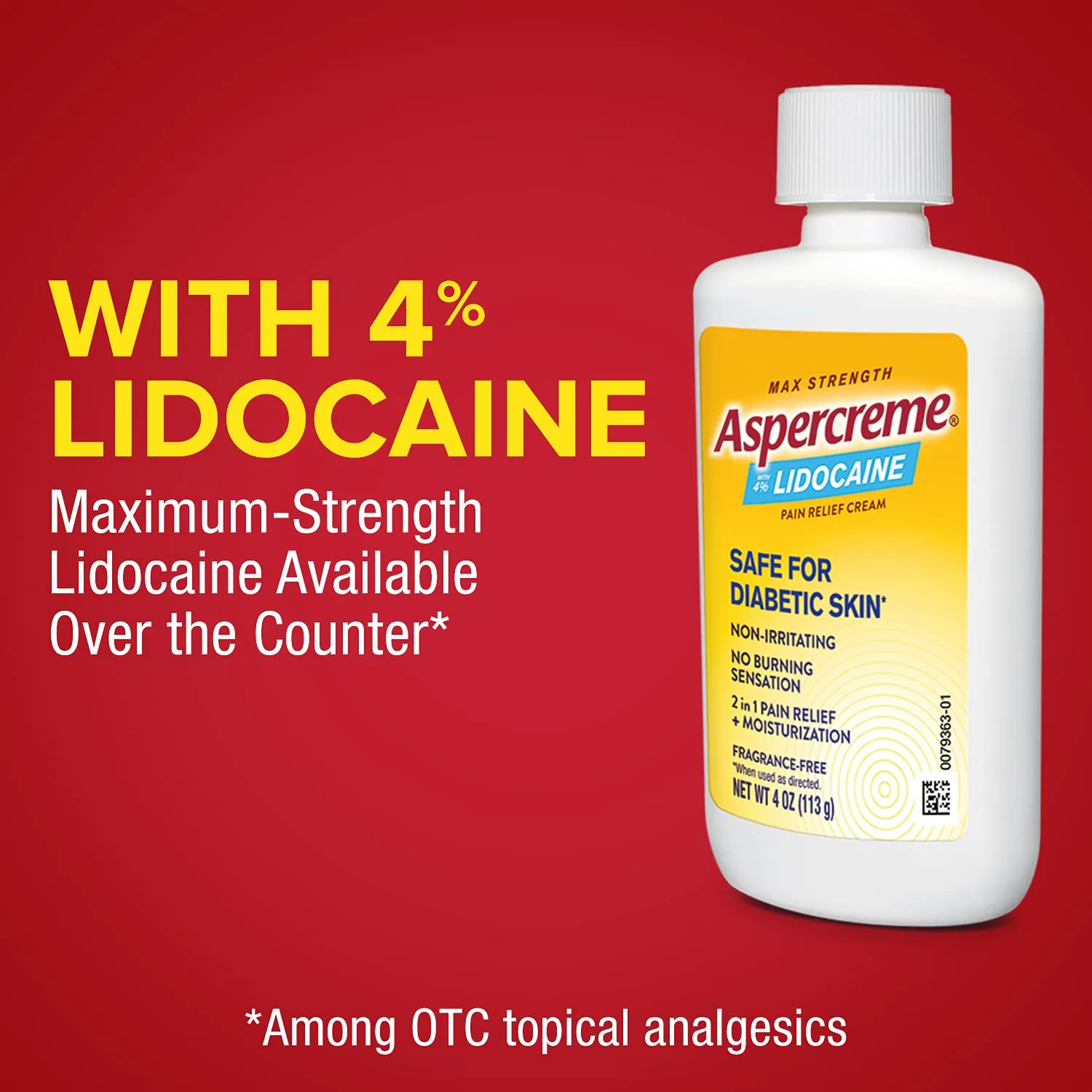 Aspercreme Odor Free Lidocaine Foot Pain Relief Creme 4 oz. Safe for Diabetic Skin Diabetic Foot Creme