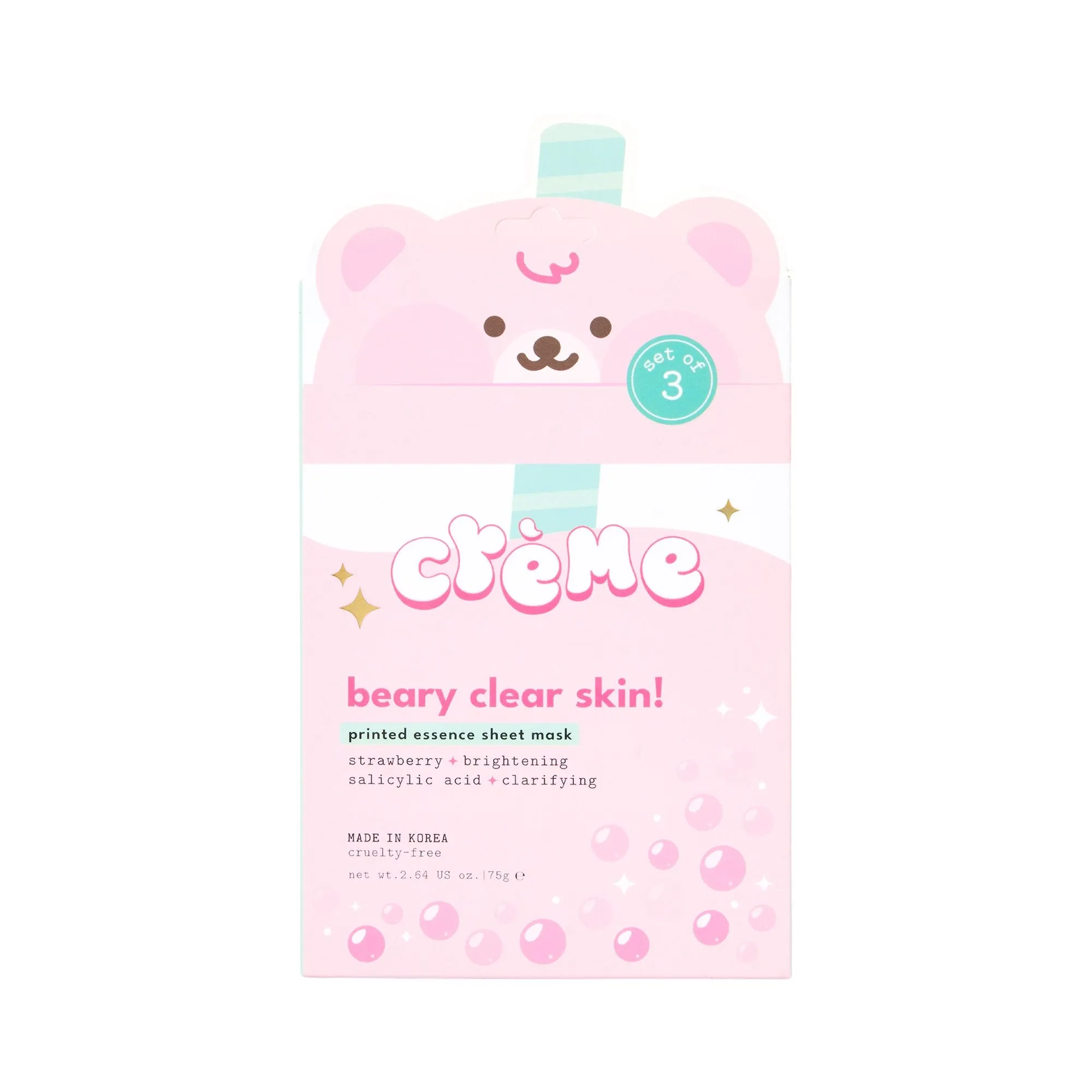 Boba Bears Beary Clear Skin! Sheet Mask (Brightening   Clarifying) - Set of 3