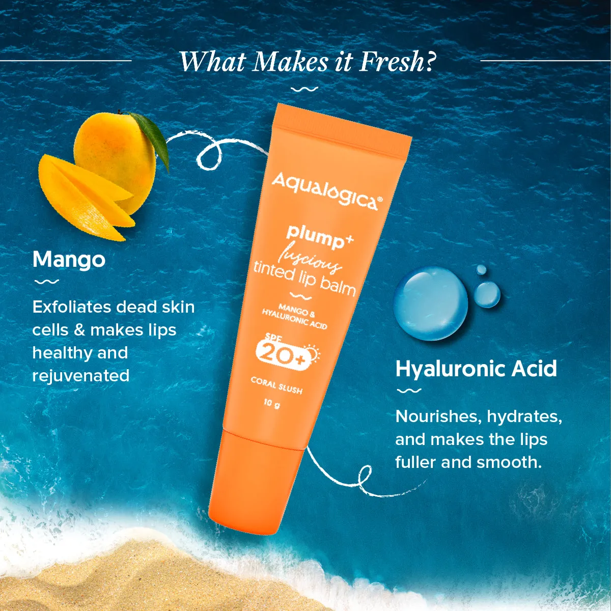 Coral Slush Plump  Luscious Tinted SPF 20  Lip Balm with Mango & Hyaluronic Acid - 10g