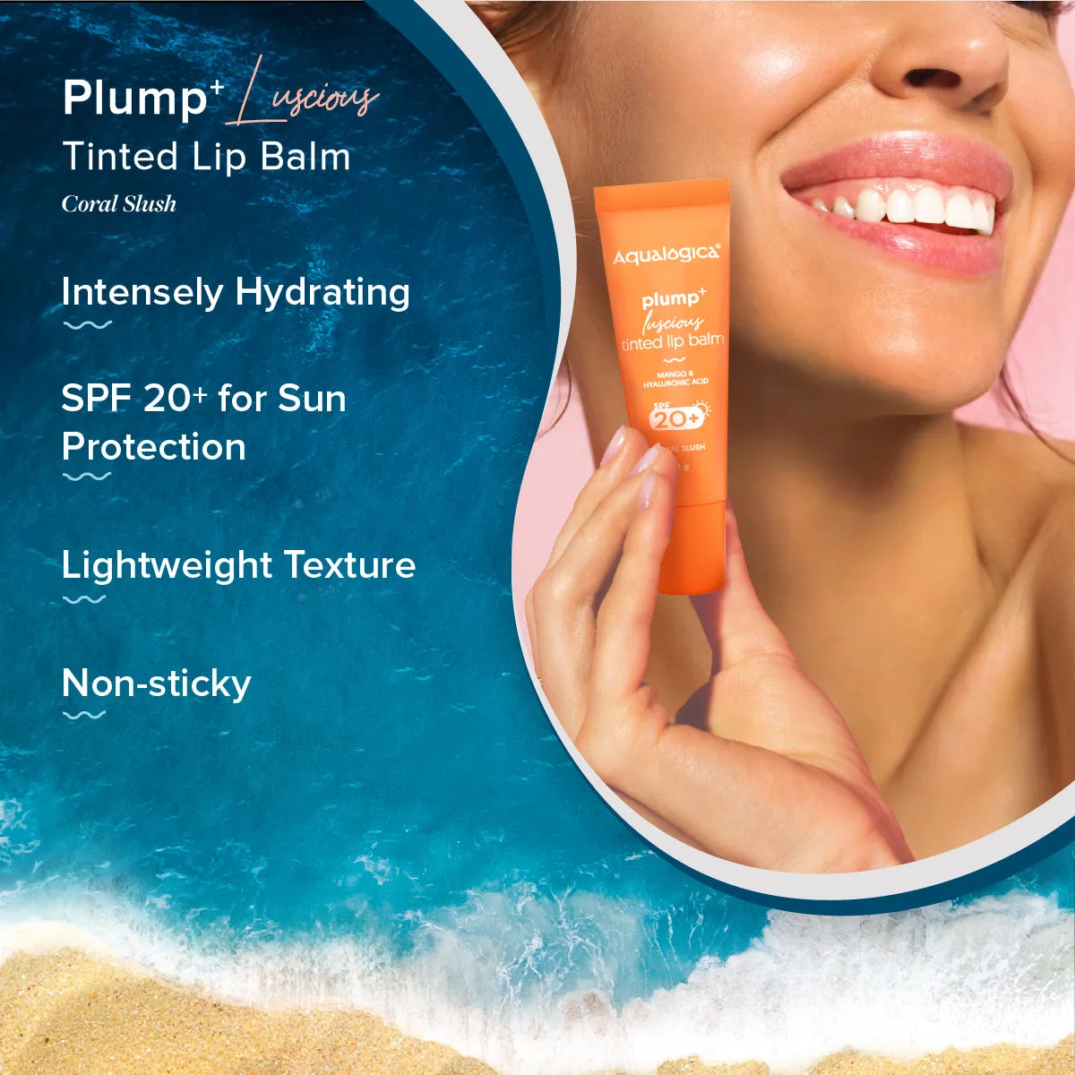 Coral Slush Plump  Luscious Tinted SPF 20  Lip Balm with Mango & Hyaluronic Acid - 10g