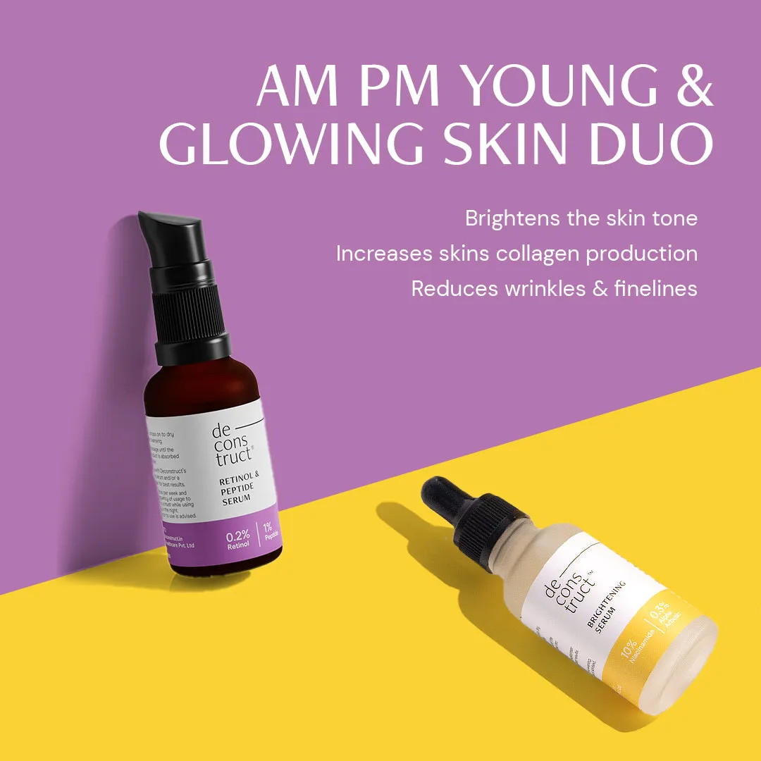 Daily AM PM Young & Glowing Skin Duo- Brightening Serum   Retinol & Peptide Serum