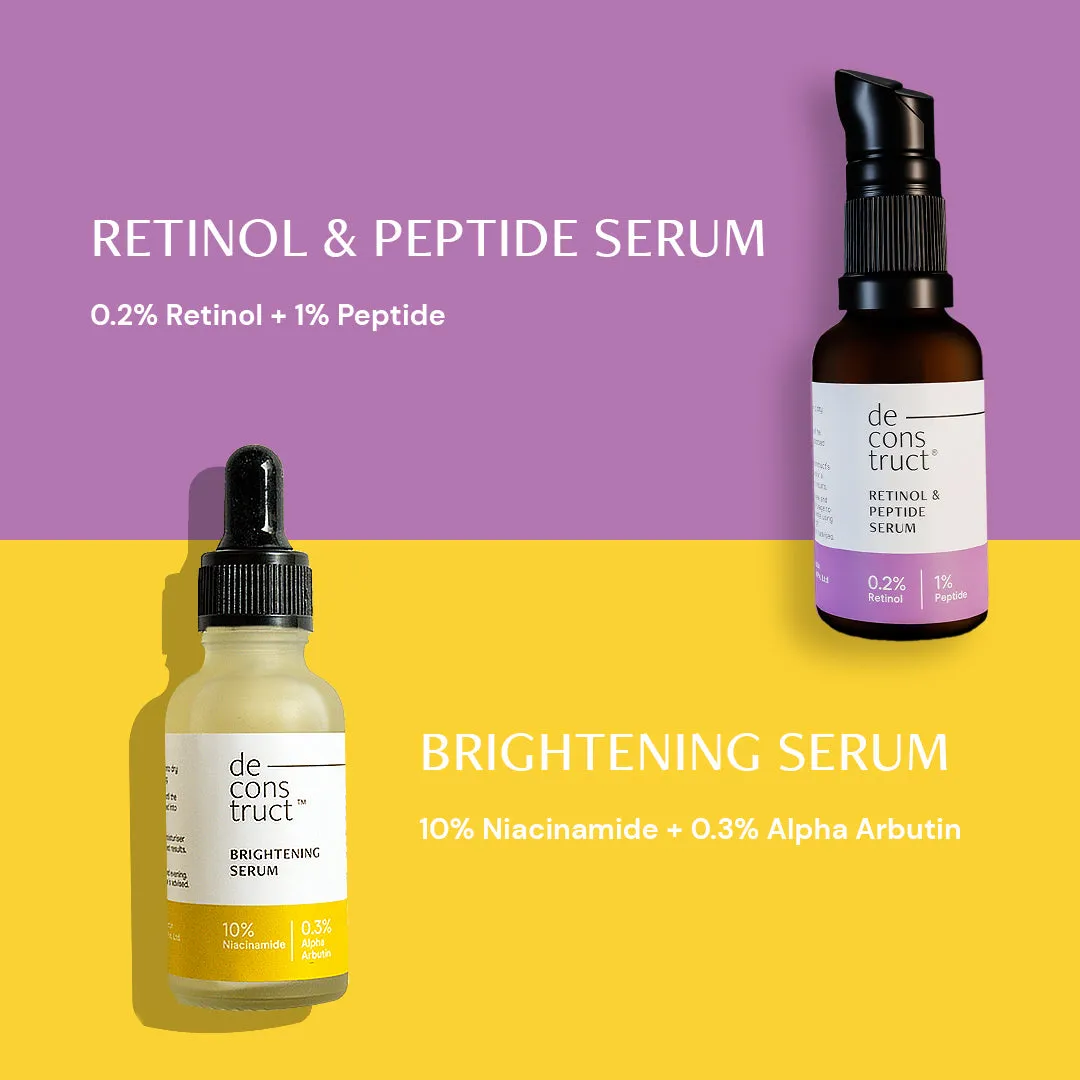 Daily AM PM Young & Glowing Skin Duo- Brightening Serum   Retinol & Peptide Serum