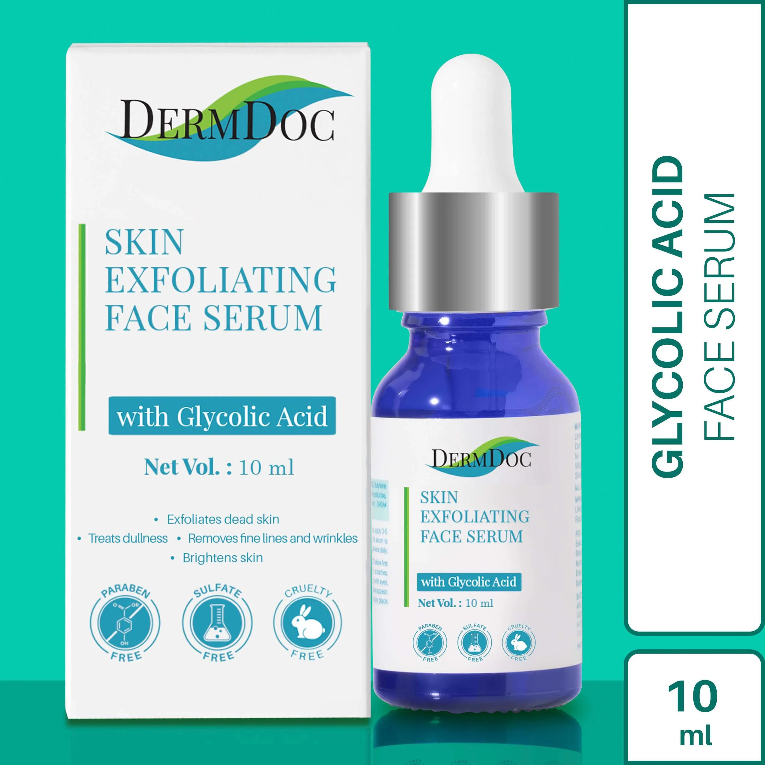 DermDoc Skin Exfoliating Serum with Glycolic Acid (10 ml) | For Normal to Oily Skin | Smooth Skin Texture , Pore Cleansing , Oil Free Skin | Paraben Free , Sulfate Free , Cruelty Free