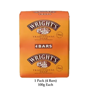 Wrights Coal Tar Soap Bar Traditional Antiseptic All Skin Types 100g x 4